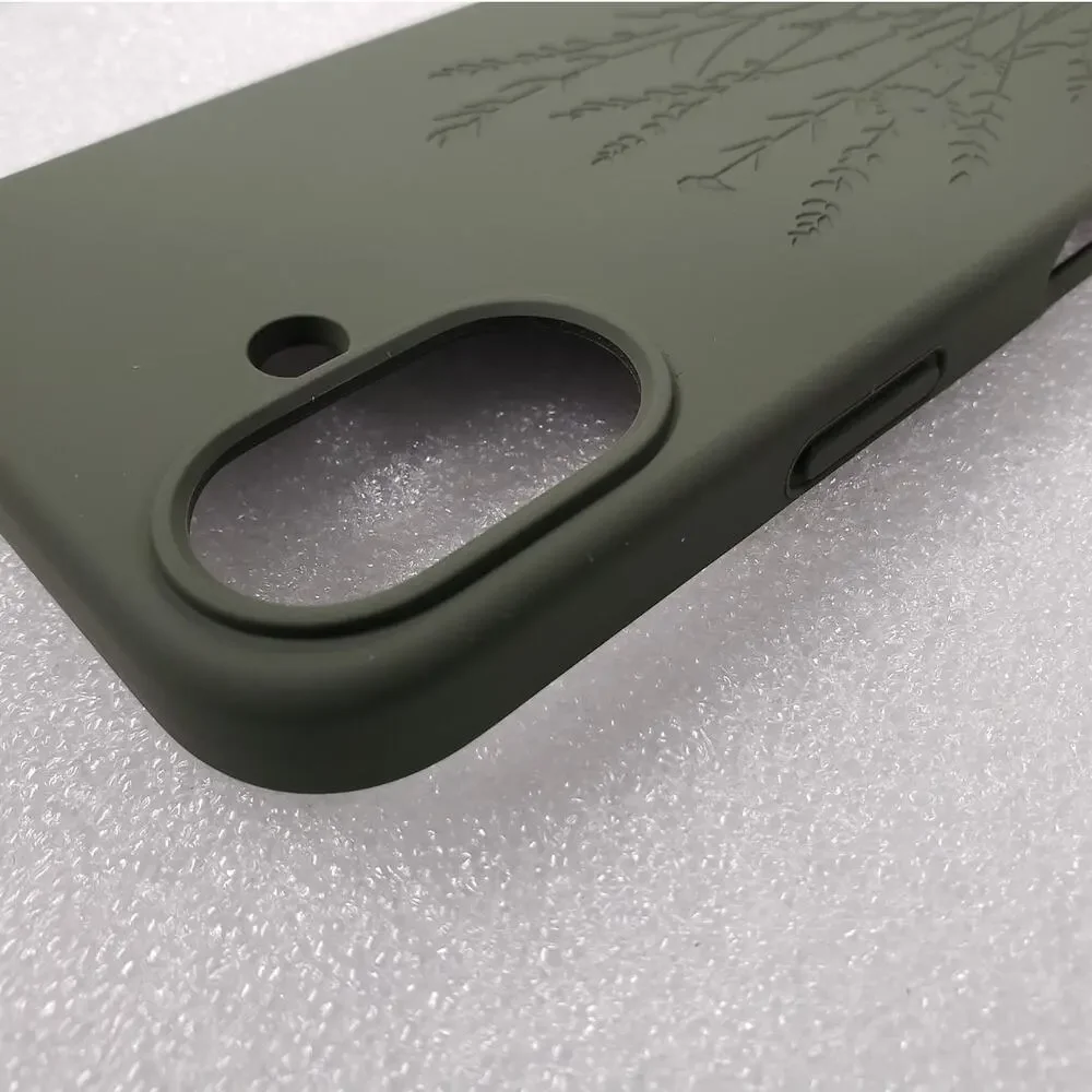 Floral Engraved Slim Protective Case for iPhone 16 Olive / Forest Green